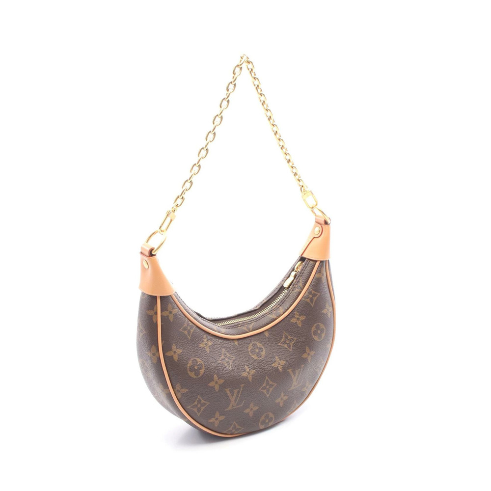 Louis Vuitton Canvas Loop Shoulder Leather Bag Brown Monogram